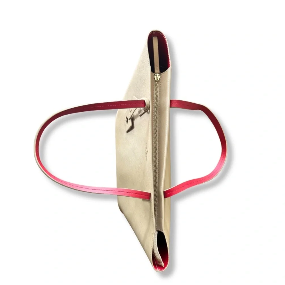 ♠️ Kate Spade New York Saffiano Leather Tote – Beige w/ Red Interior